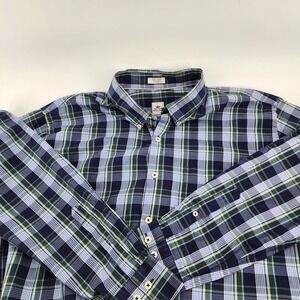 Peter Millar Plaid Long Sleeve Dress Shirt Blue Green Size Extra Large‎ Mens